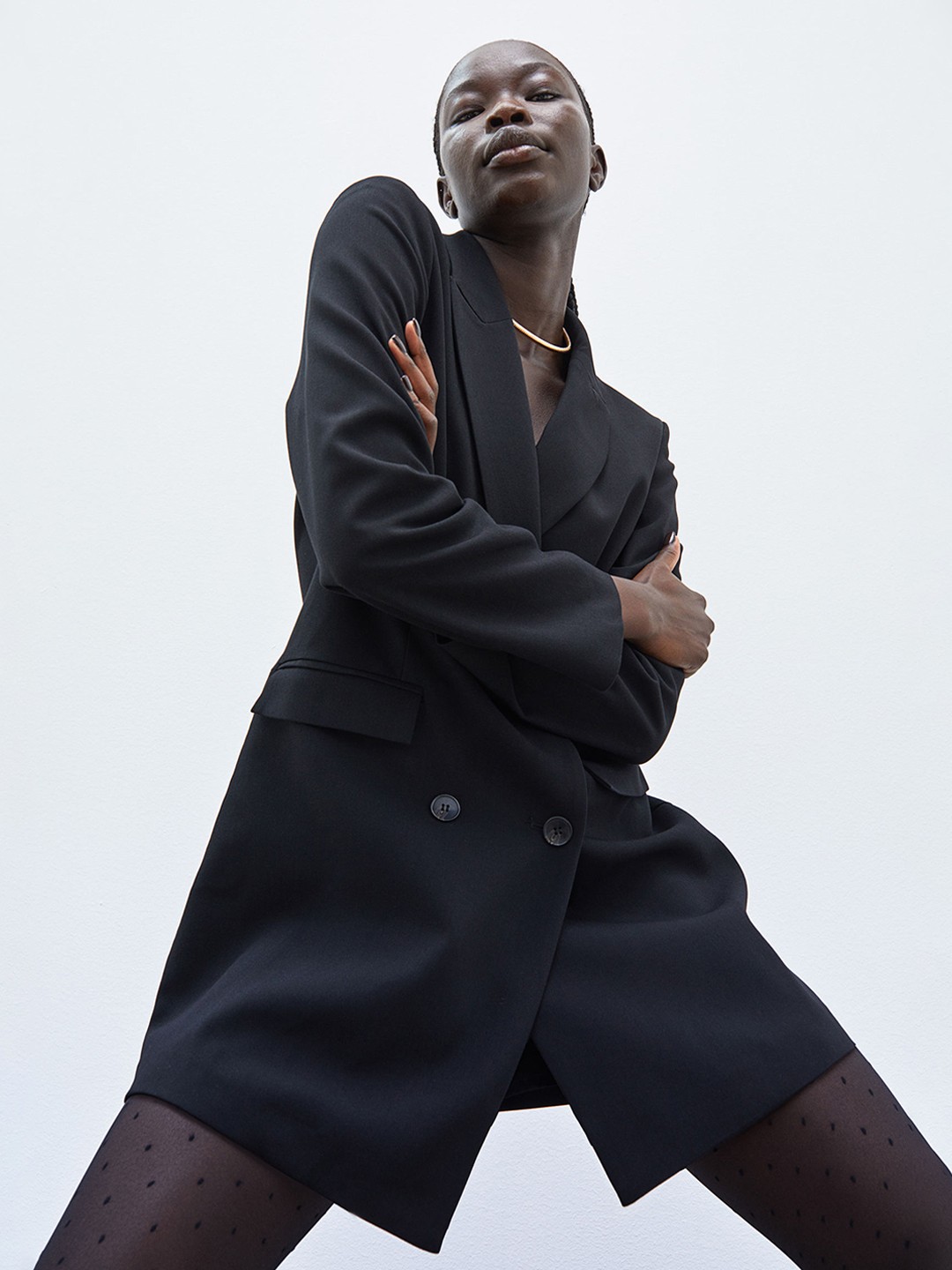 

H&M Black Solid Double-Breasted Blazer Dress