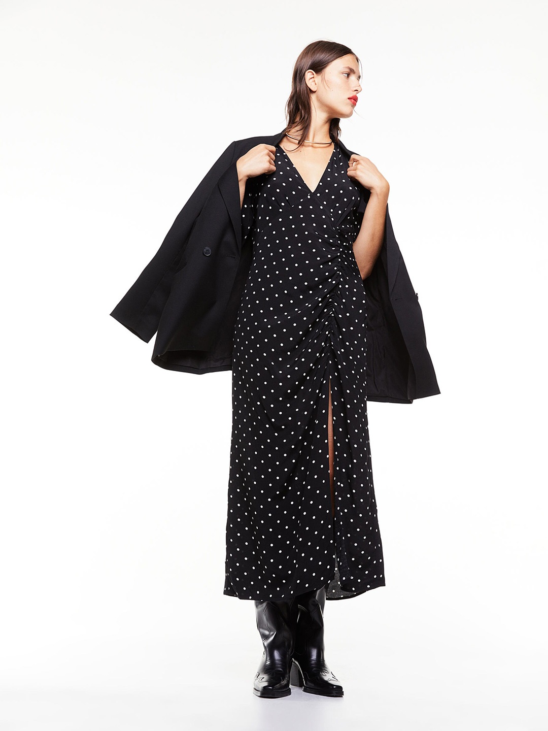 

H&M Black Puff-Sleeved Crpe Dress