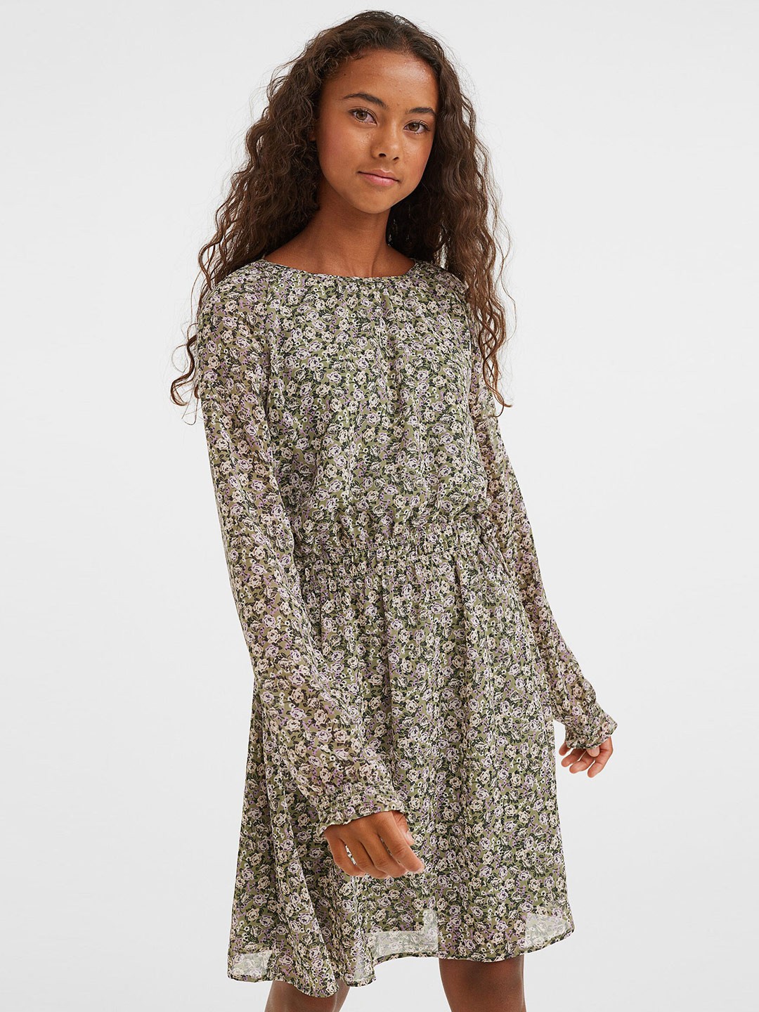 

H&M Girls Green Smocking-Detail Dress