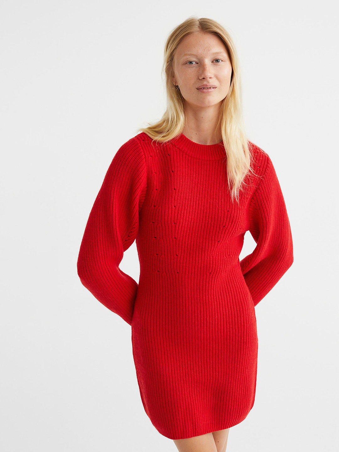 

H&M Women Red Rib-Knit Bodycon Dress
