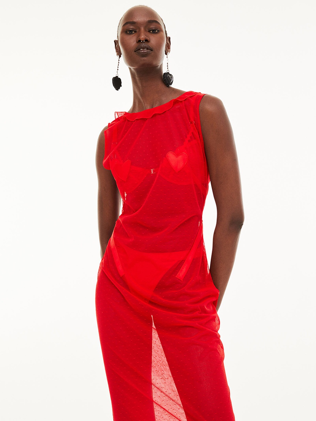 

H&M Red Mesh Sheath Dress
