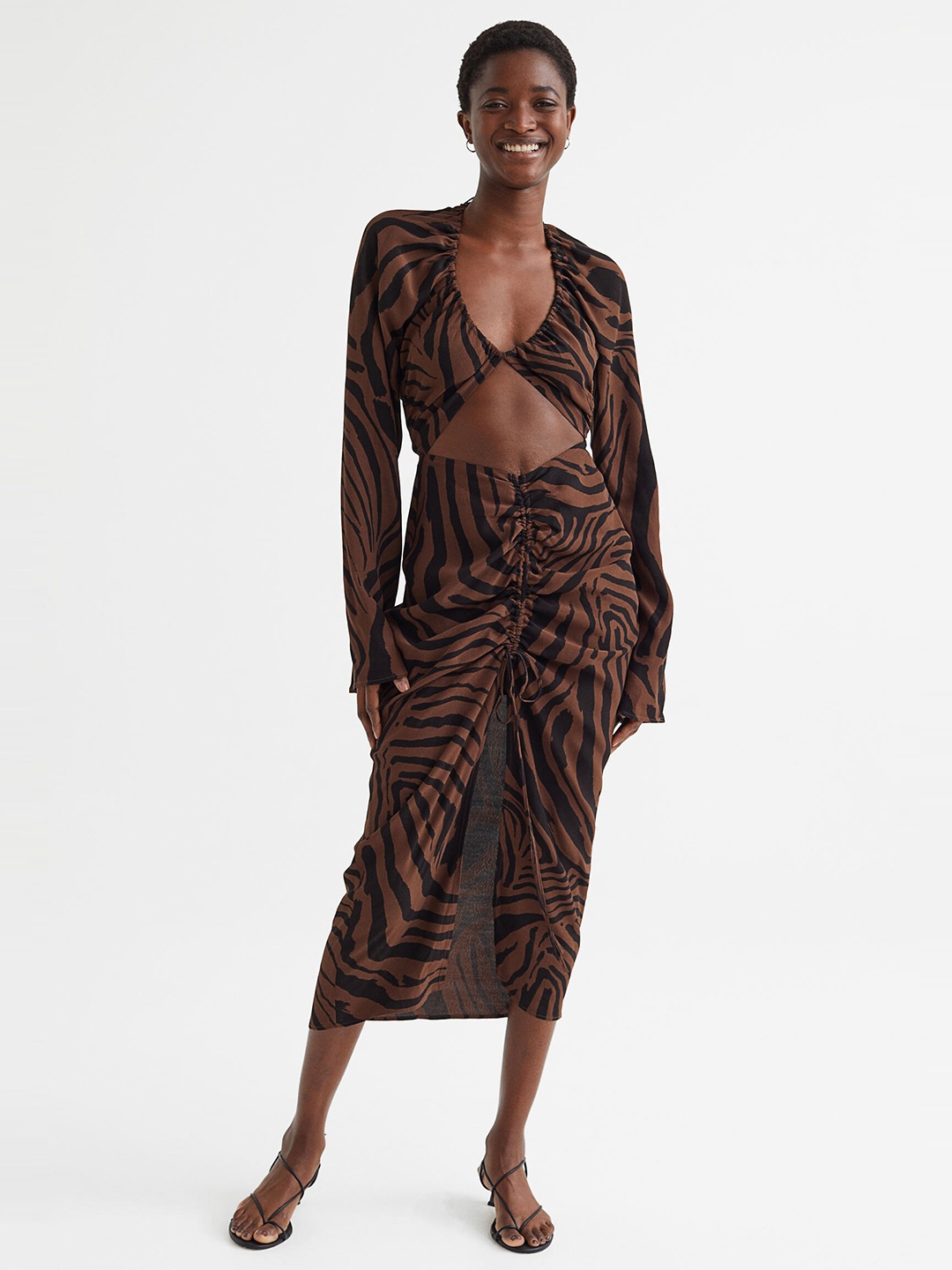 

H&M Woman Brown Crepe Cut-Out Dress