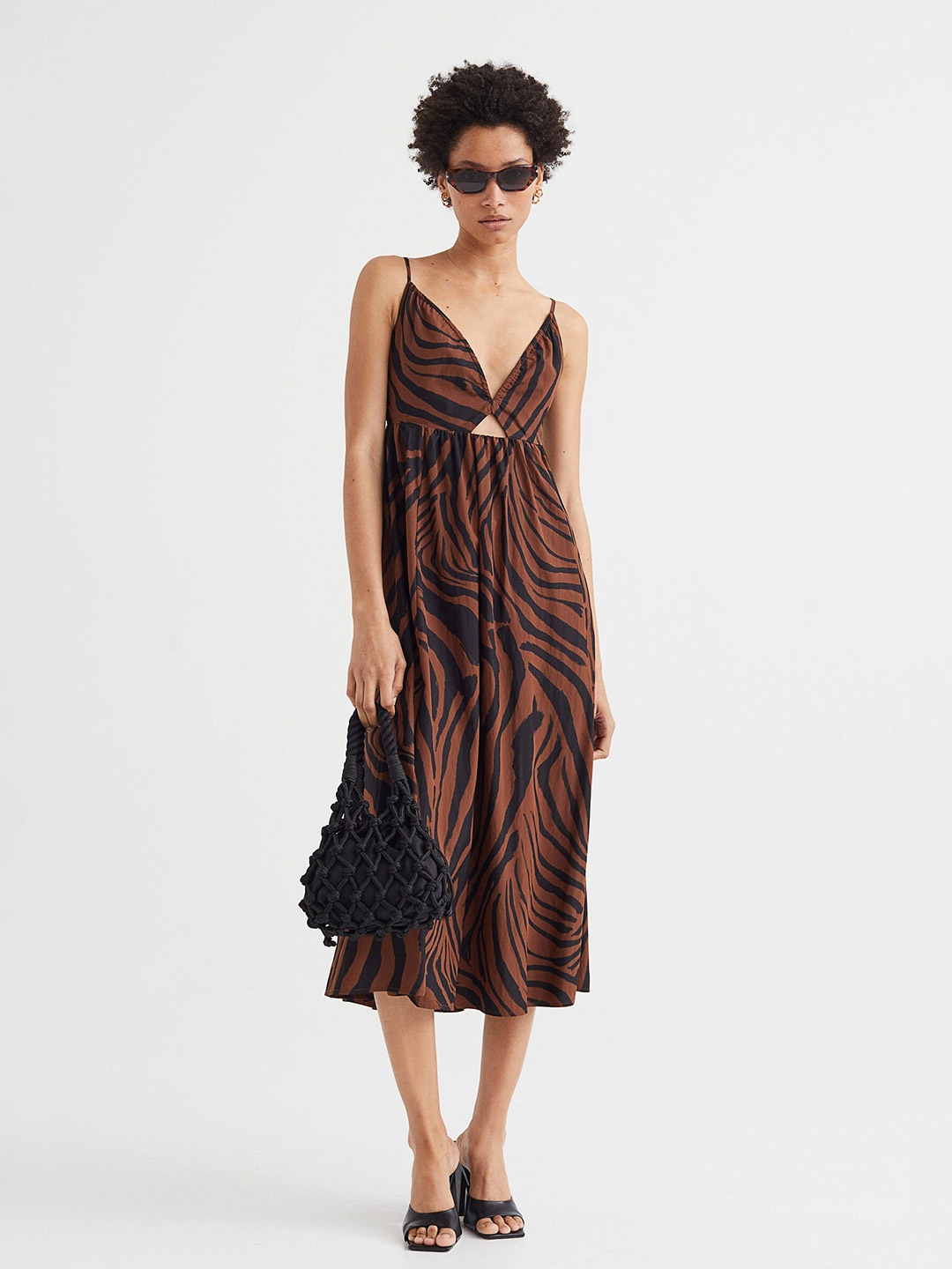 

H&M Woman Brown V-neck drawstring-detail dress