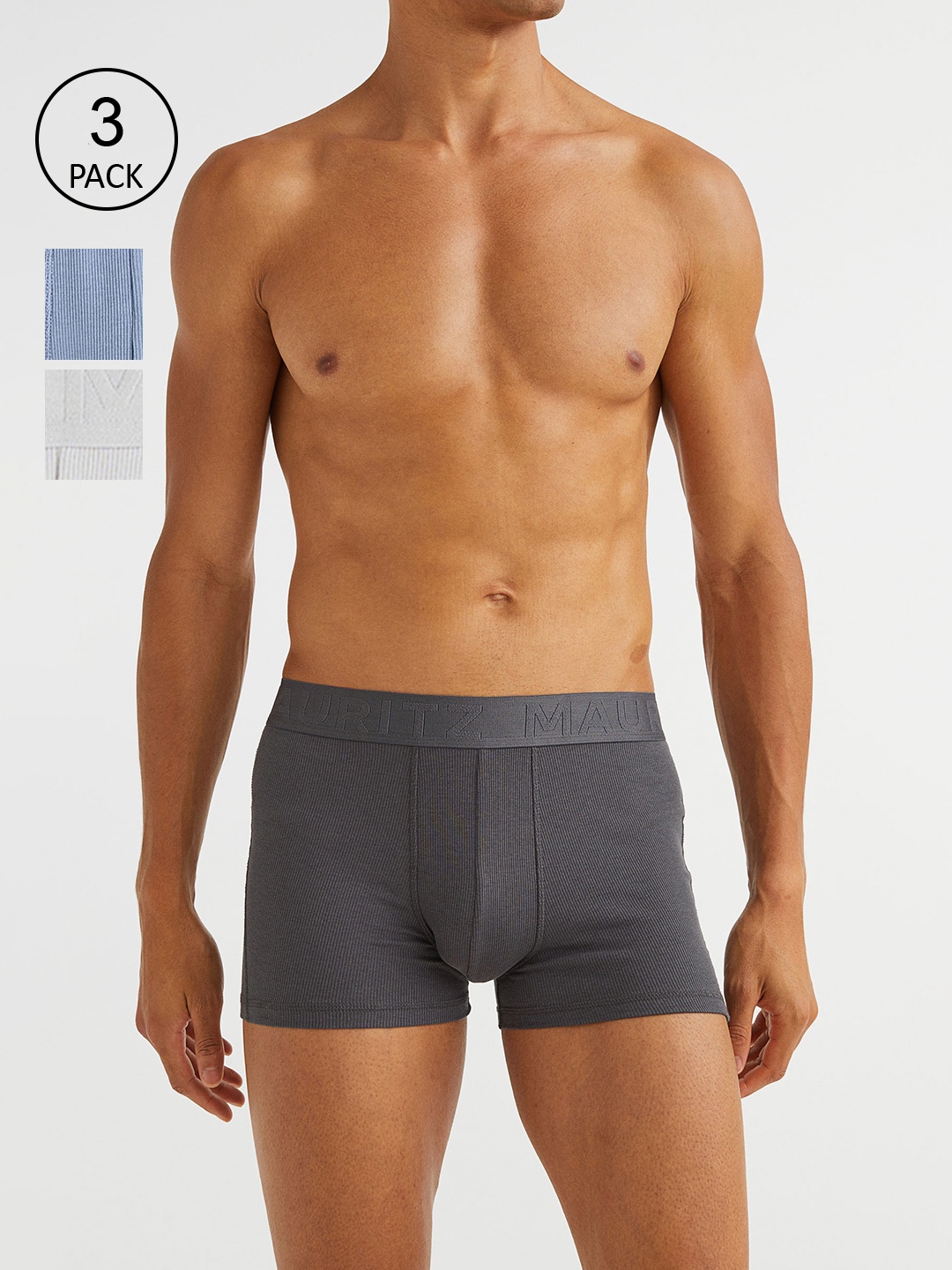 

H&M Men Pack Of 3 Short Cotton Trunks, Blue