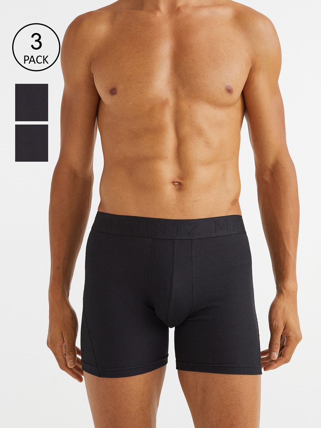 

H&M Men Black 3-Pack Lyocell-Blend Mid Cotton Trunks