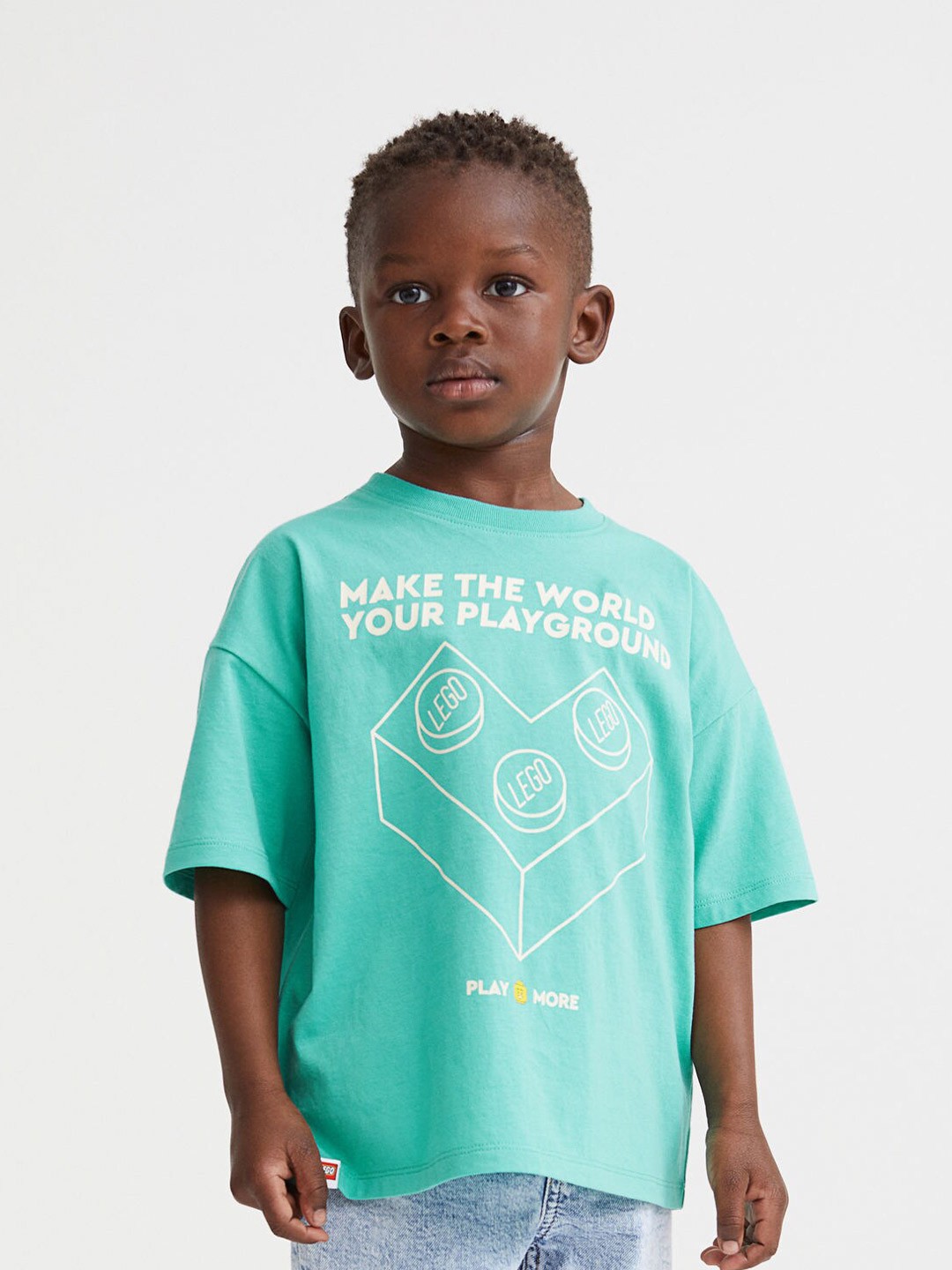 

H&M Boys Sea Green Typography Printed Drop-Shoulder Sleeves Cotton Oversized T-shirt