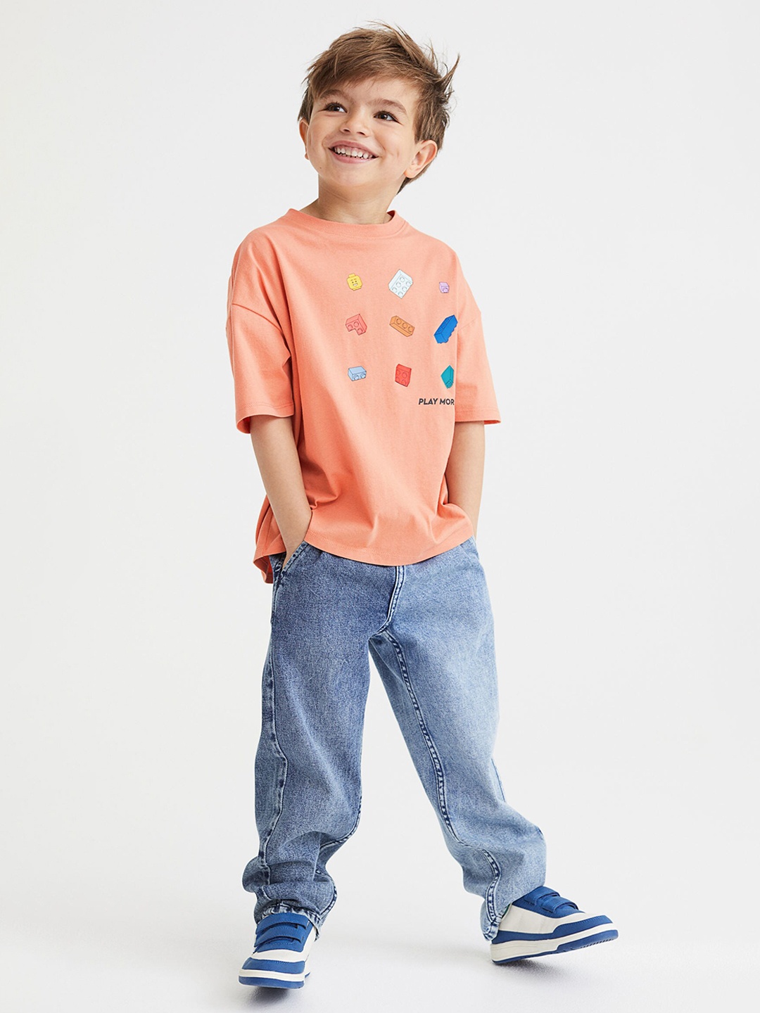 H&M Boys Orange Oversized Printed T-Shirt