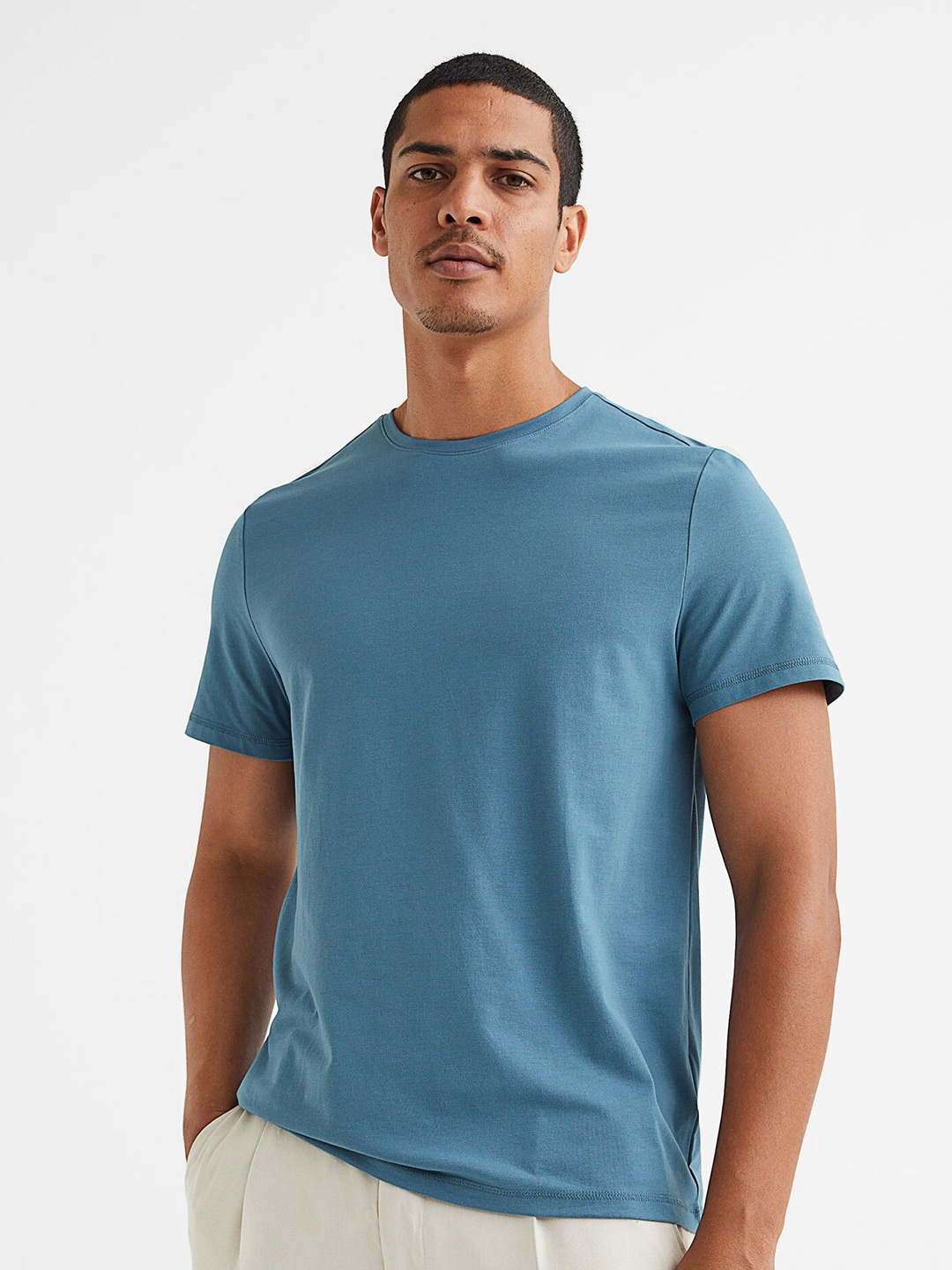 H&M Men Turquoise Blue Cool Max Slim Fit T-shirt