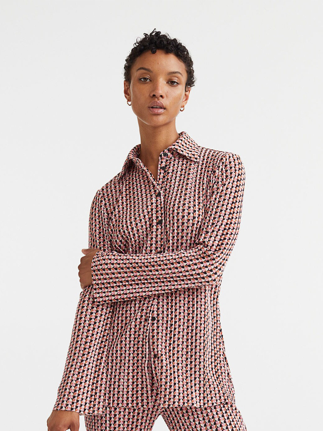 

H&M Women Pink Textured Jersey Shirt
