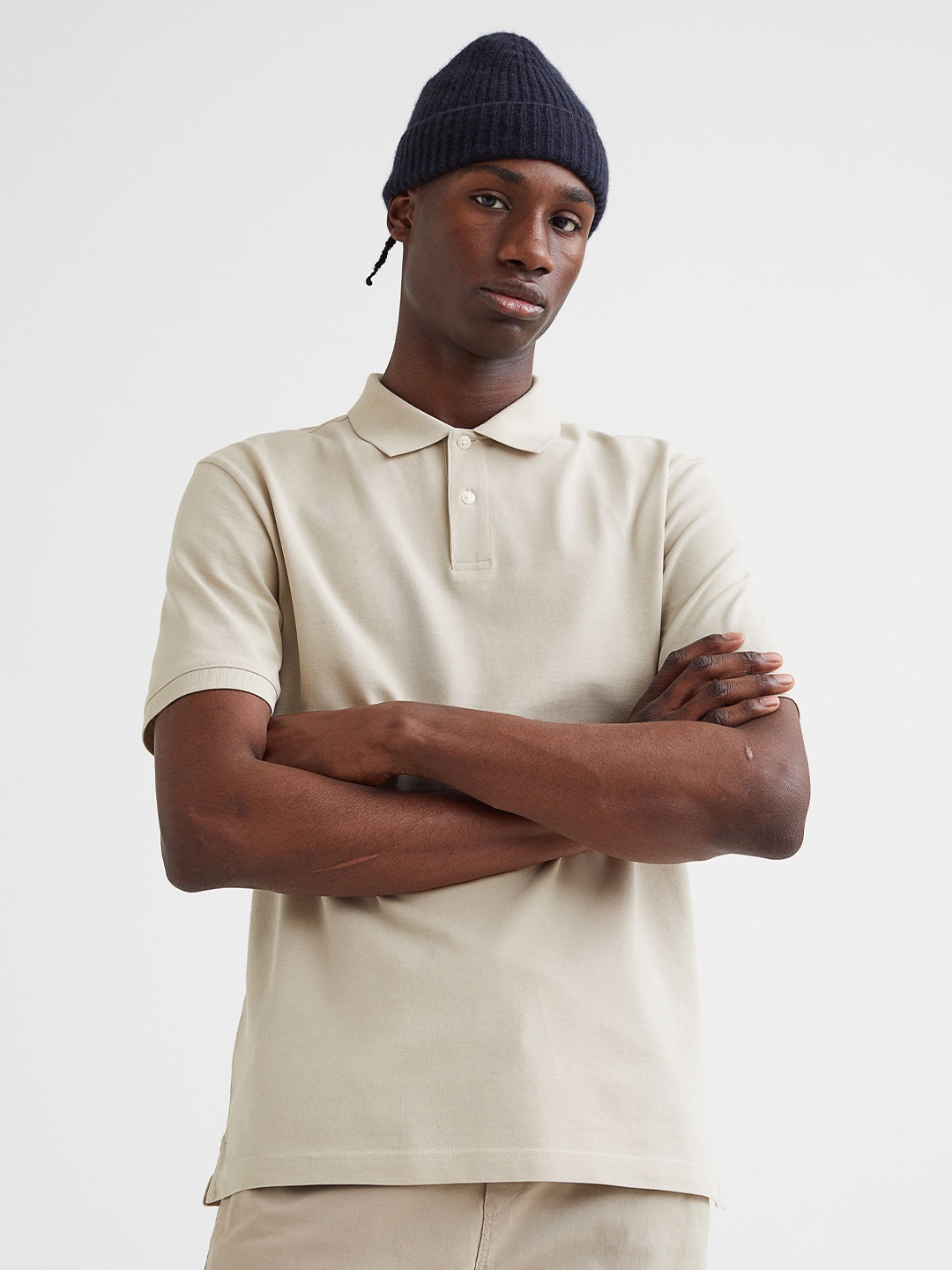 

H&M Men Beige Cotton Polo Shirt