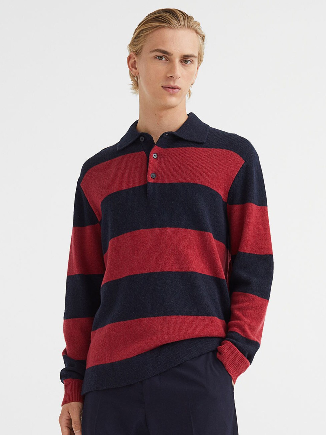 

H&M Red & Blue Relaxed Fit Wool Polo Shirt