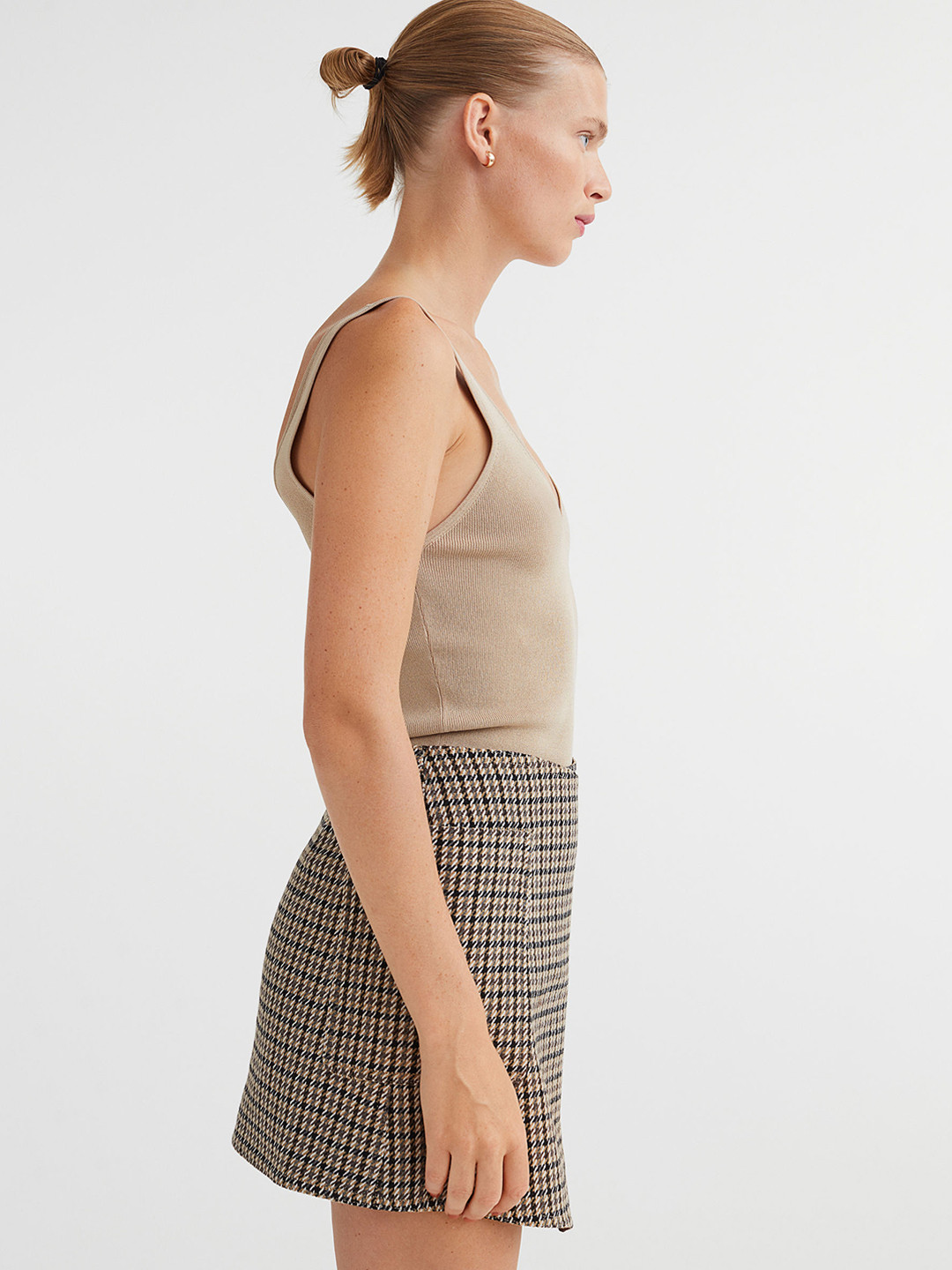 

H&M Women Beige Checked Asymmetric Wrapover Skirt