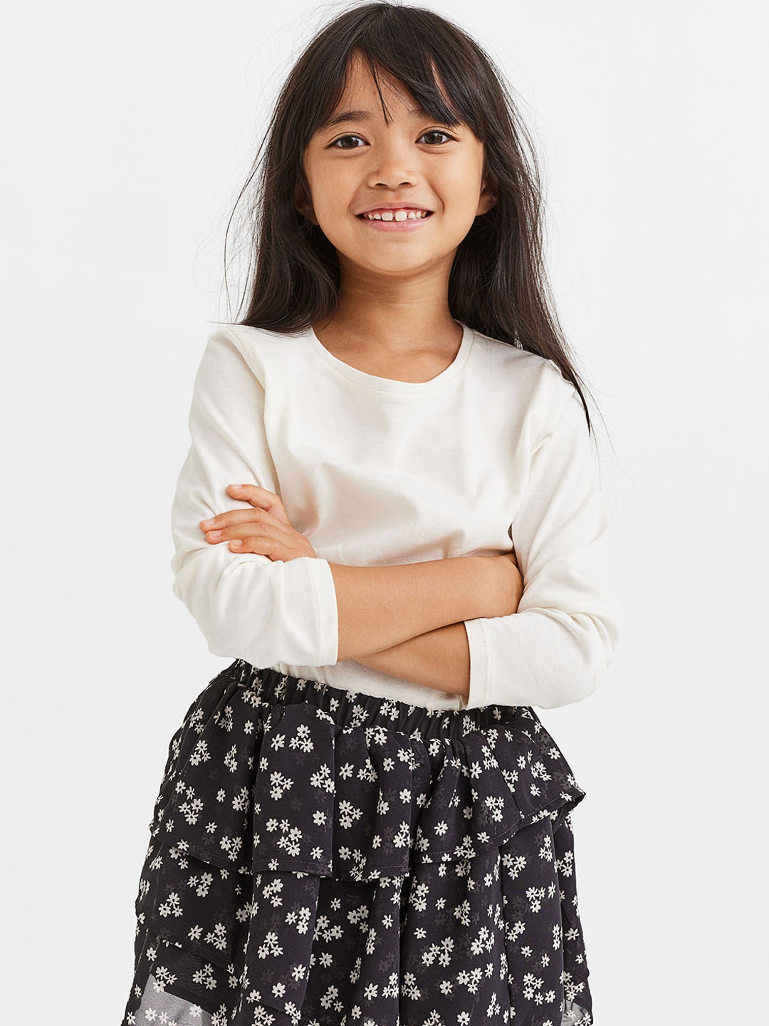 

H&M Girls Black & White Floral Printed Skirt With Top