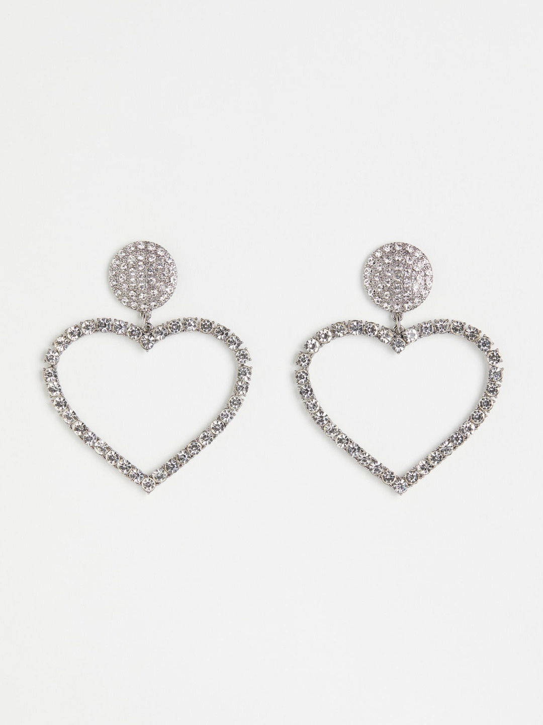 

H&M Silver-Toned Heart-Shaped Rhinestone Earrings
