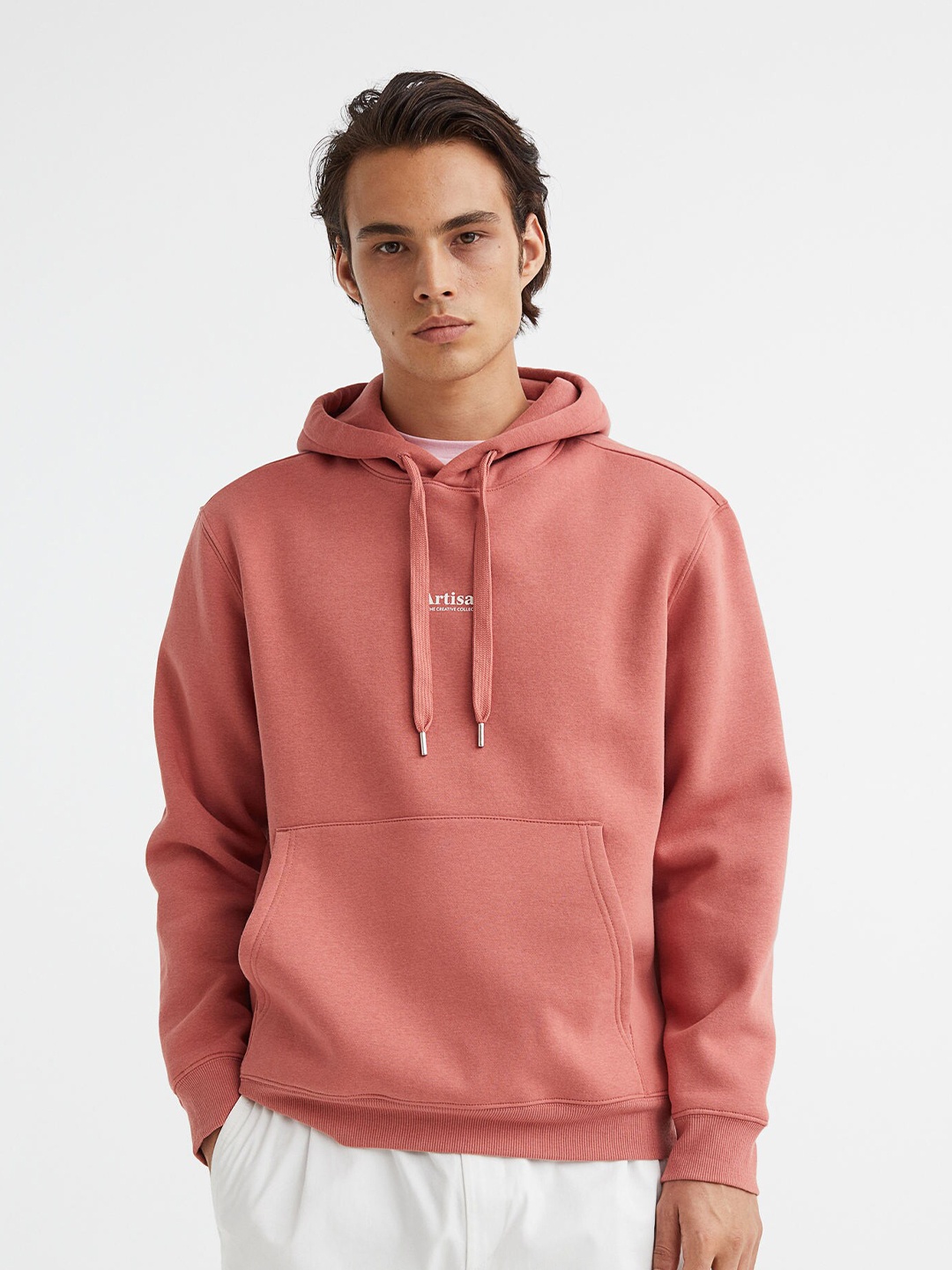 

H&M Men Pink Regular Fit Printed hoodie