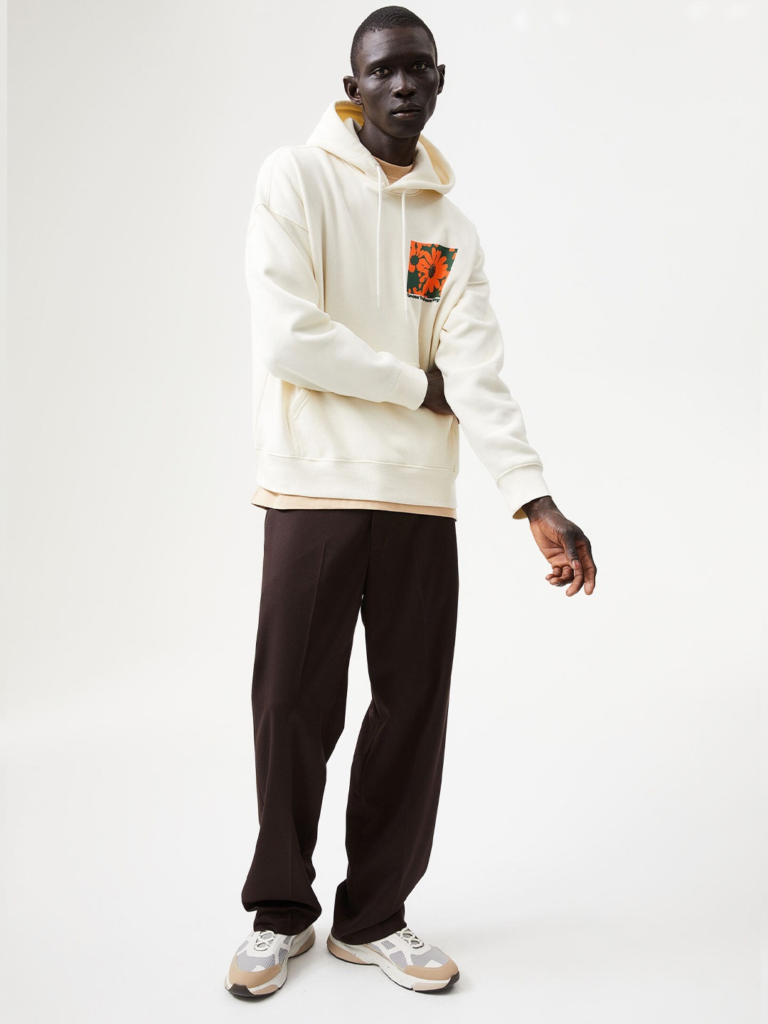 

H&M Men White Oversized Hoodie