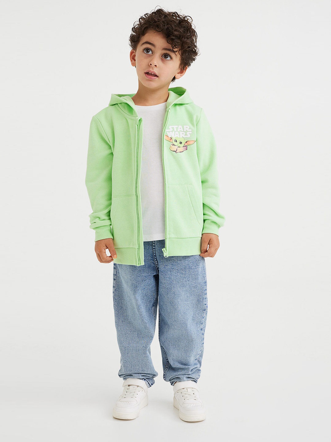 

H&M Boys Green Ear-appliqud Zip-through Hoodie