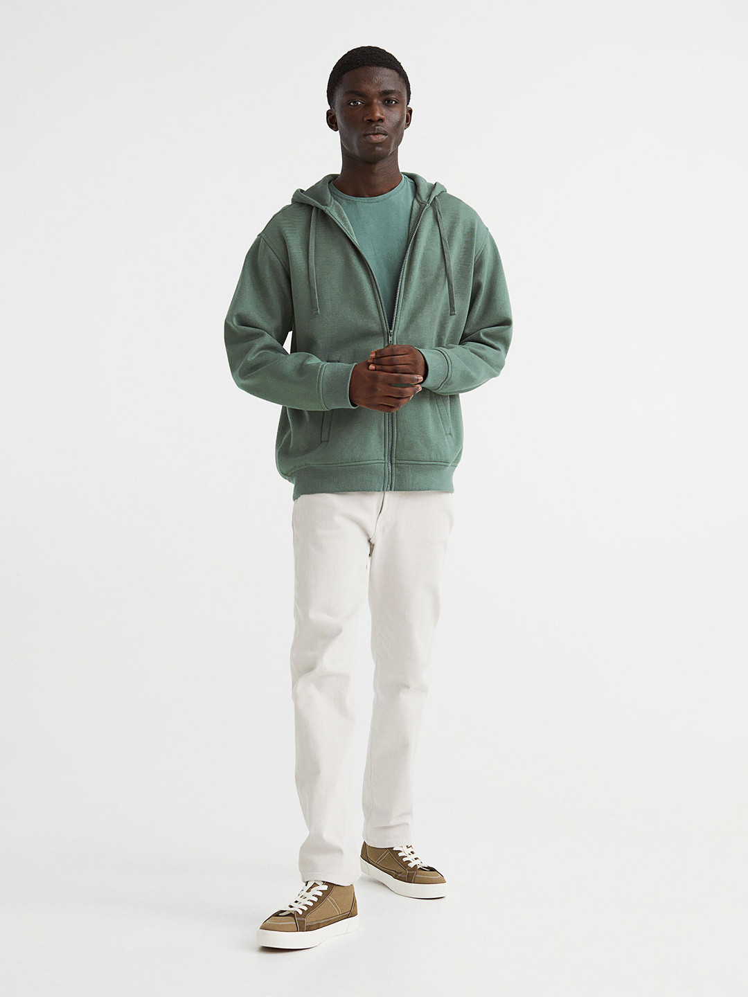 

H&M Men Green Relaxed Fit Zip-Through Hoodie