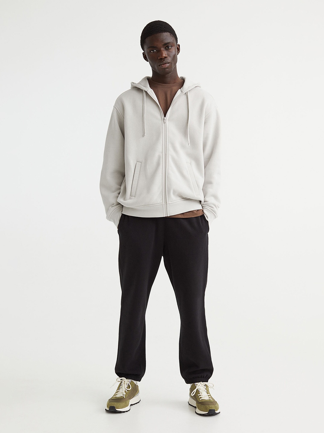 

H&M Men Beige Solid Relaxed Fit Zip-Through Hoodie