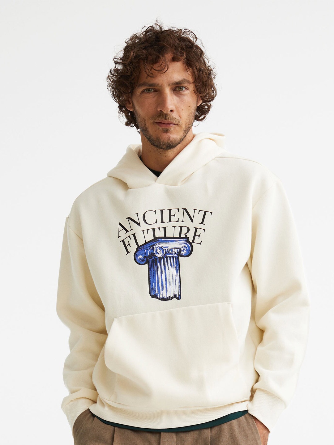 

H&M Men Off White Relaxed Fit Hoodie