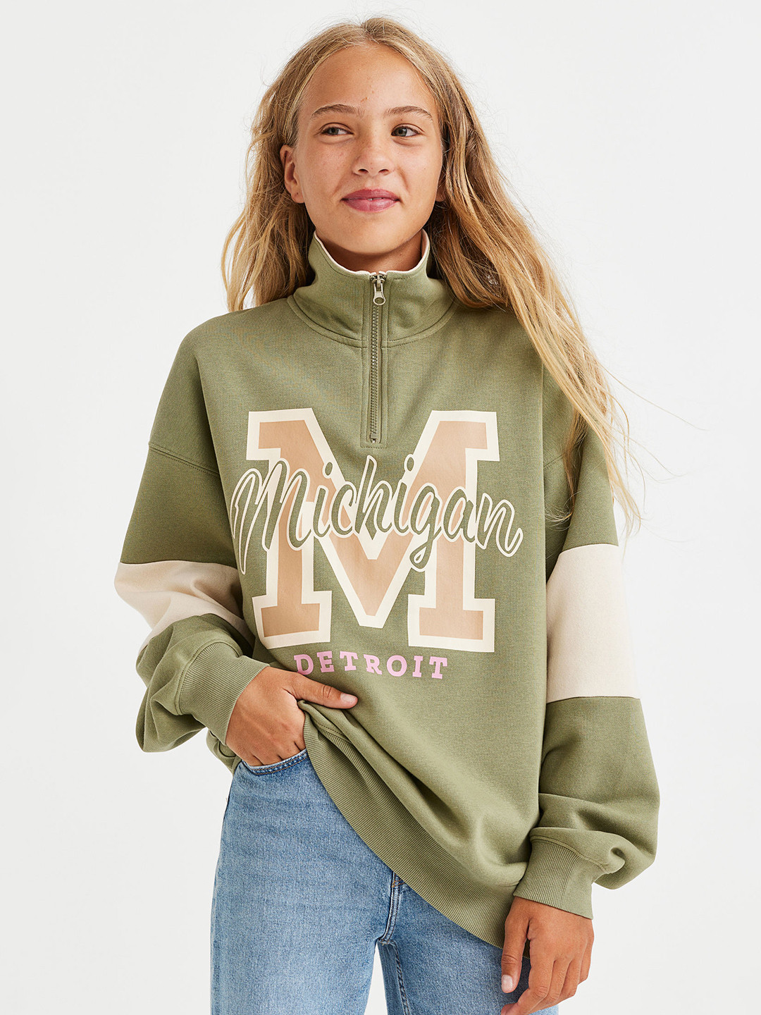 

H&M Girls Green Oversized Zip-Top Sweatshirt