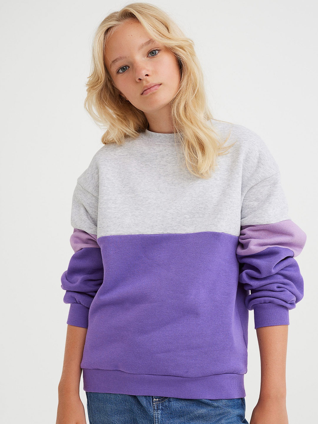 H&M Girls Grey & Purple Block Coloured sweatshirt