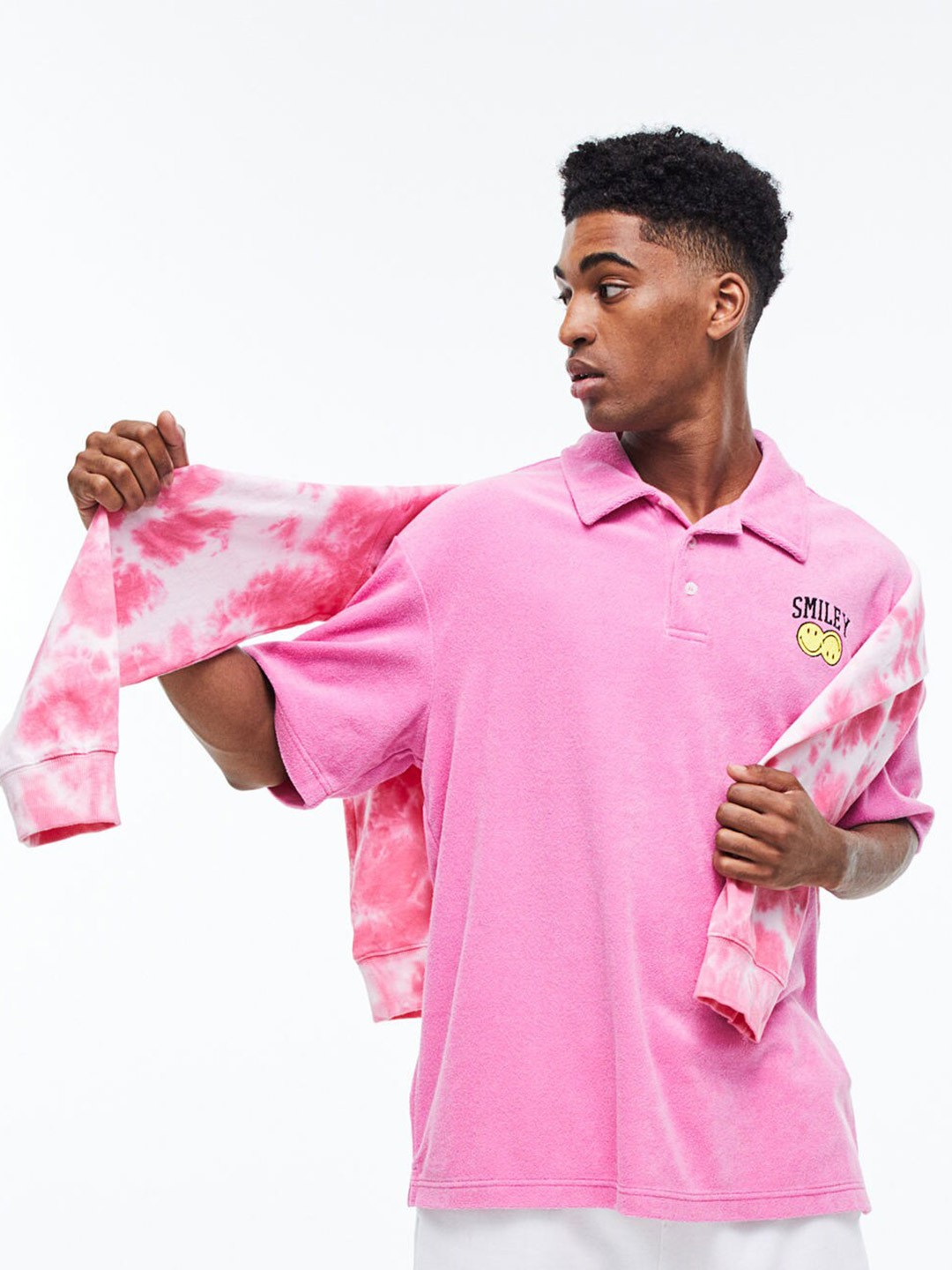 

H&M Pink Relaxed Fit Terry Polo Shirt