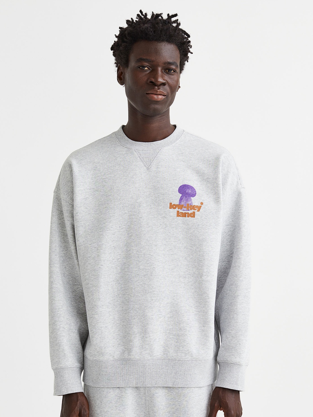 

H&M Men Grey Melange Oversized Cotton Sweatshirt