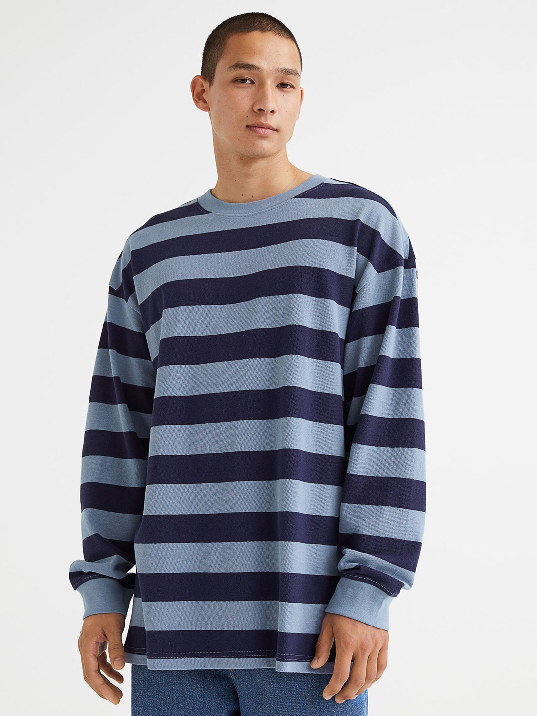 

H&M Men Blue Oversized Fit Long-sleeved piqu top