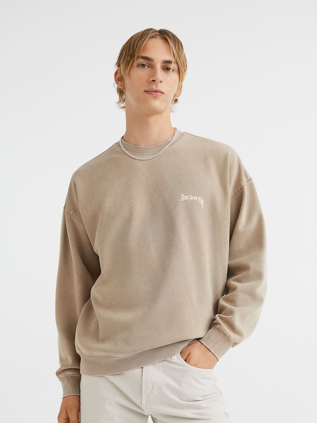 

H&M Men Beige Relaxed Fit Washed-look sweatshirt