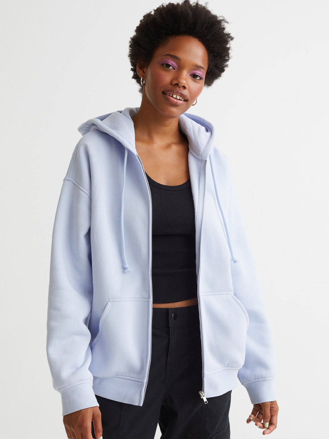 

H&M Women Blue Oversized Zip-Through Hoodie