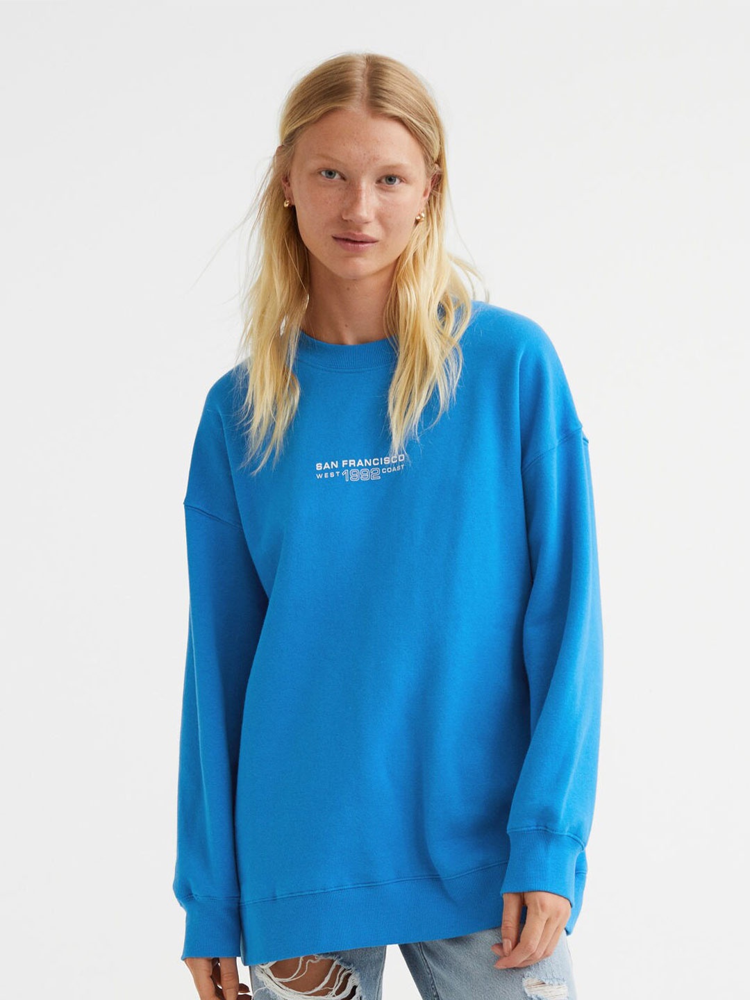 

H&M Women Blue Printed Sweatshirt