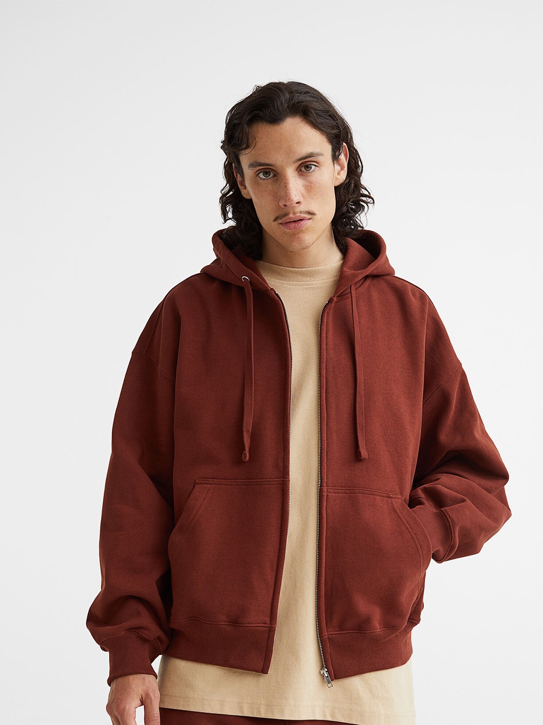 

H&M Oversized Fit Cotton Zip-Through Hoodie, Red