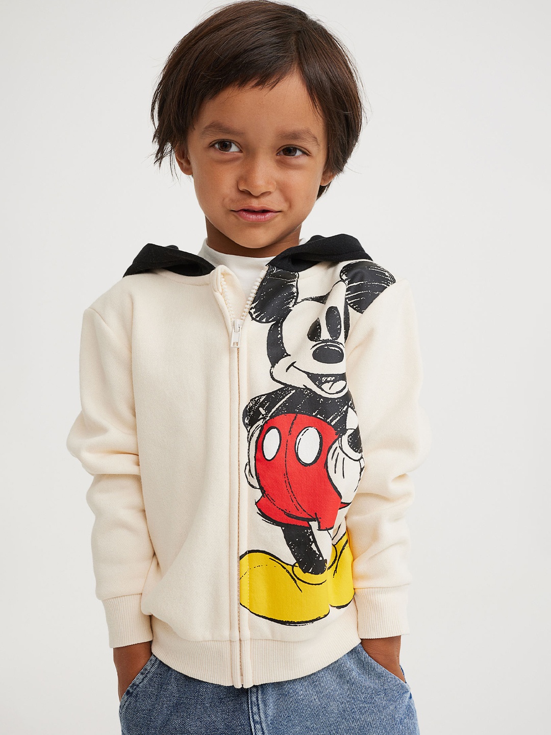 

H&M Boys White Ear-appliqud zip-through hoodie, Multi