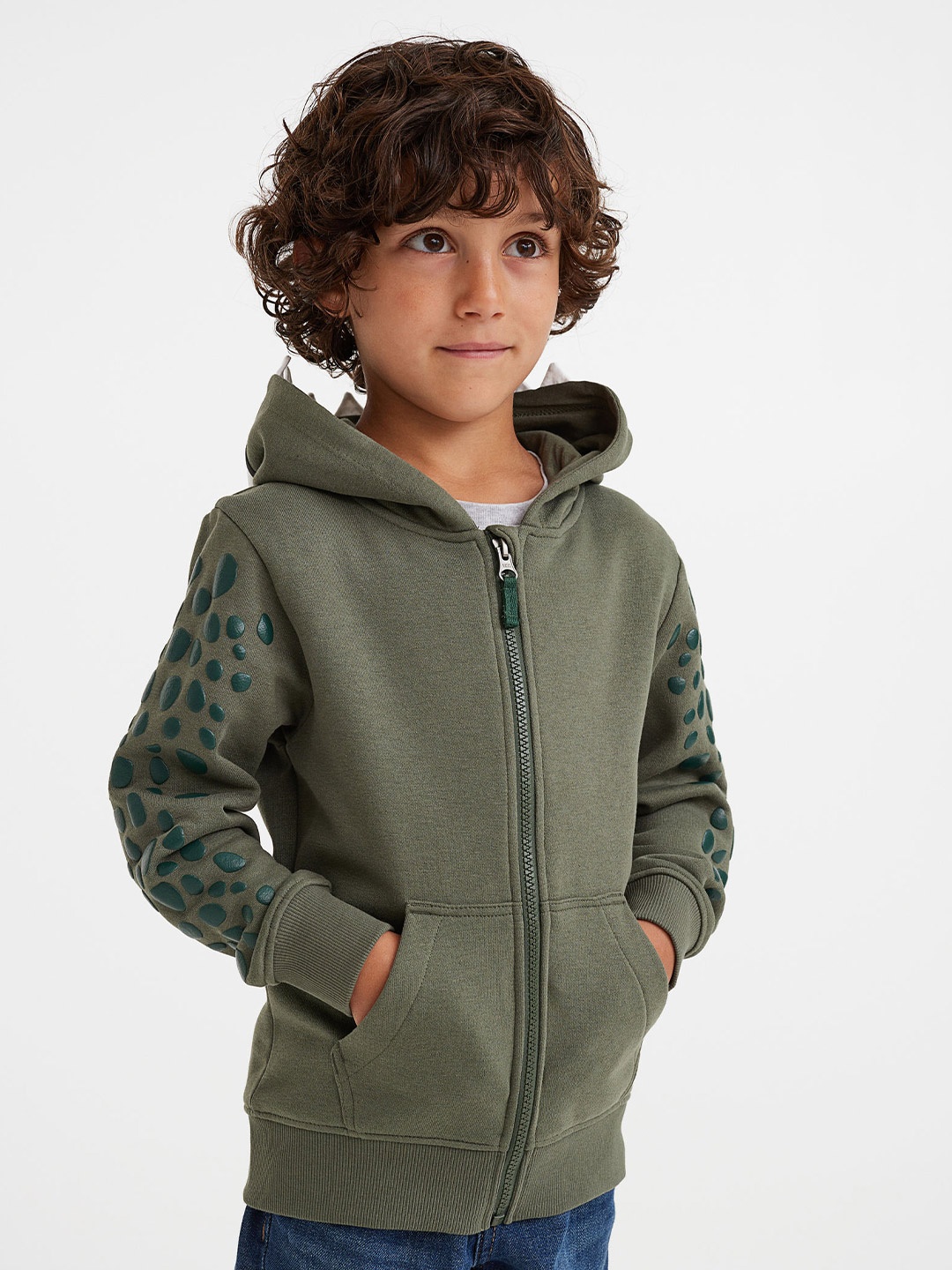 

H&M Boys Green Applique Zip-Through Hoodie