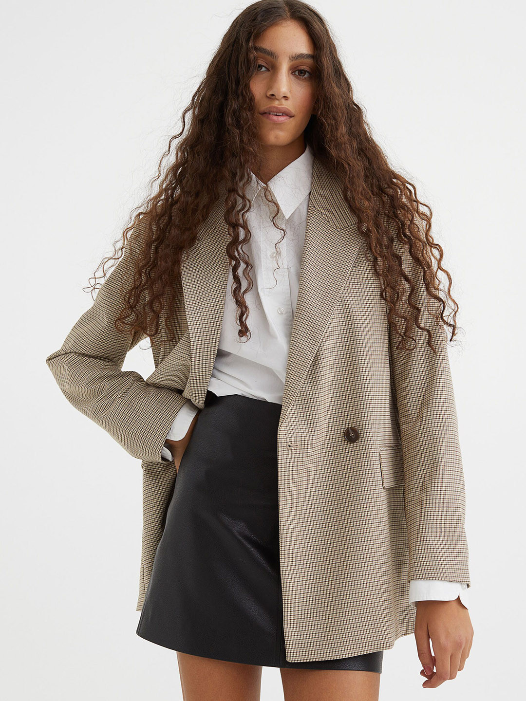

H&M Women Beige Double-Breasted Blazer