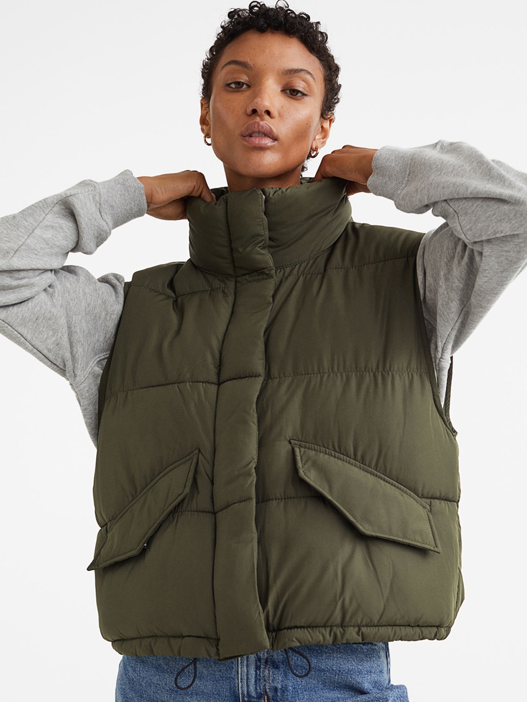 

H&M Women Green Stand-Up-Collar Puffer Gilet