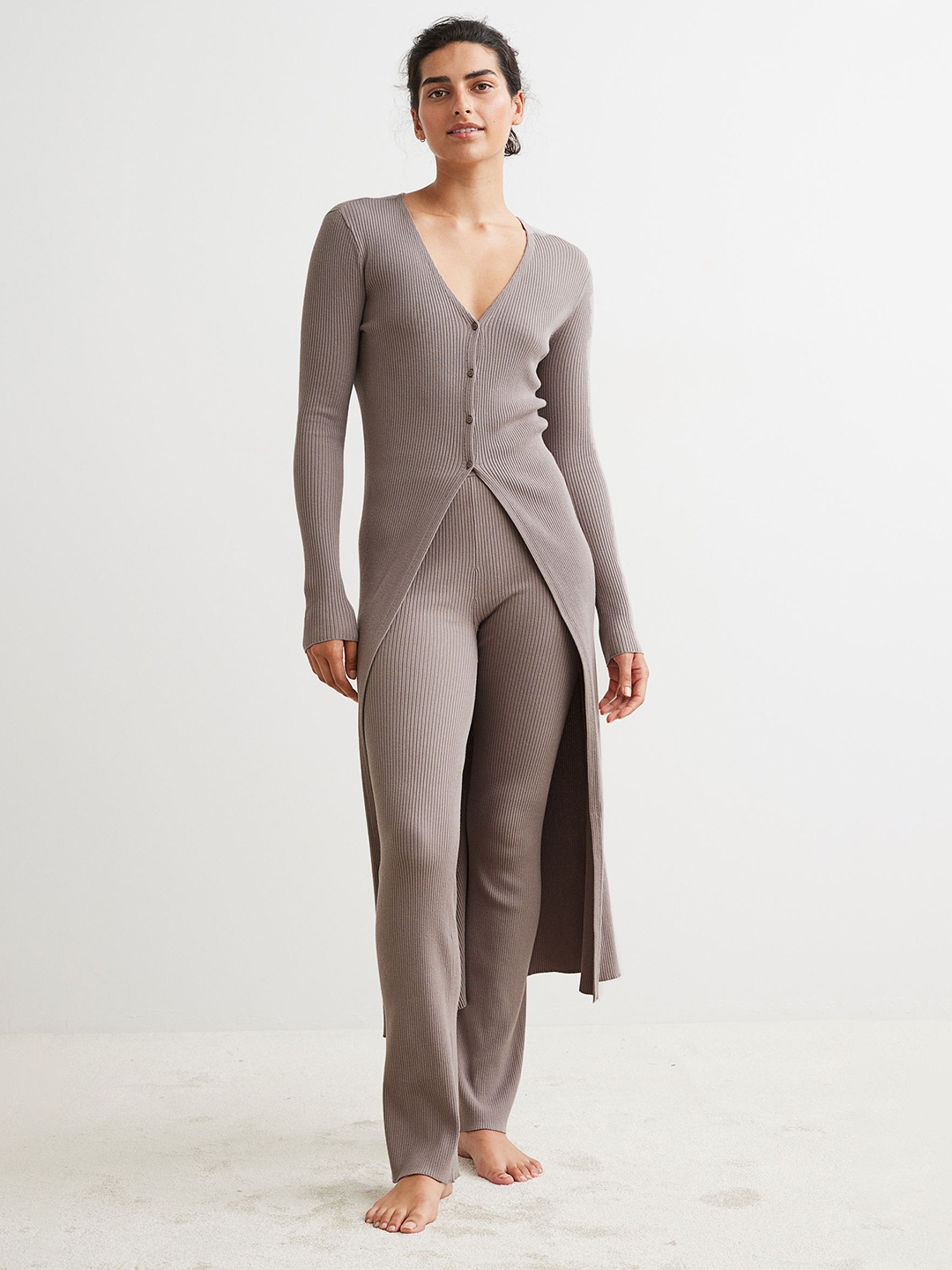 

H&M Women Beige Long Cardigan