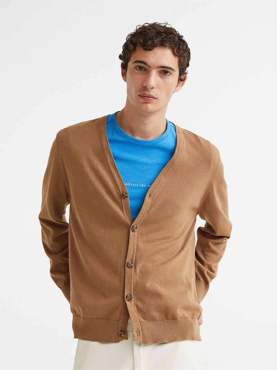 

H&M Men Beige Cotton Cardigan