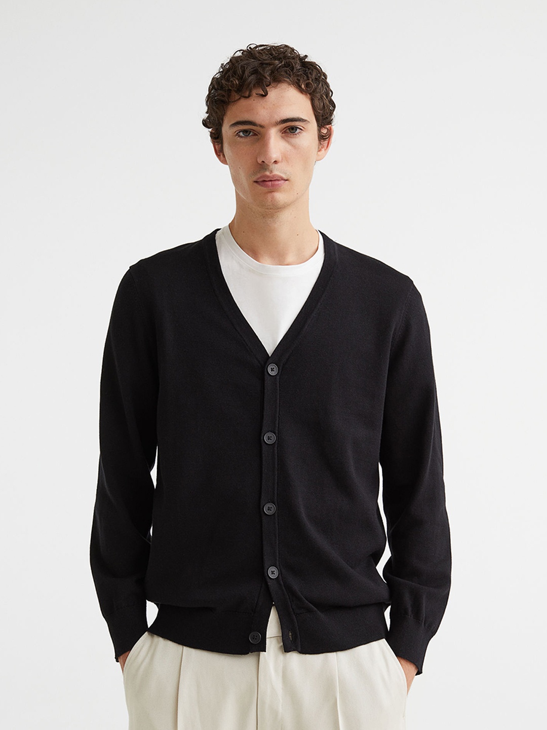 

H&M Men Black Cotton Cardigan