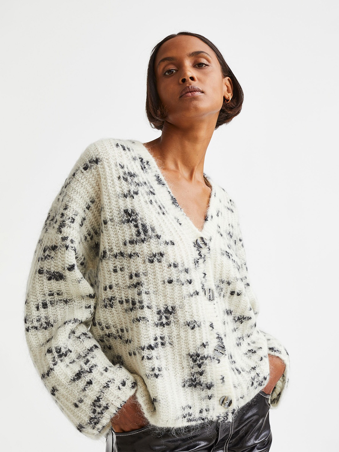 

H&M Women Off White Mohair-Blend Cardigan