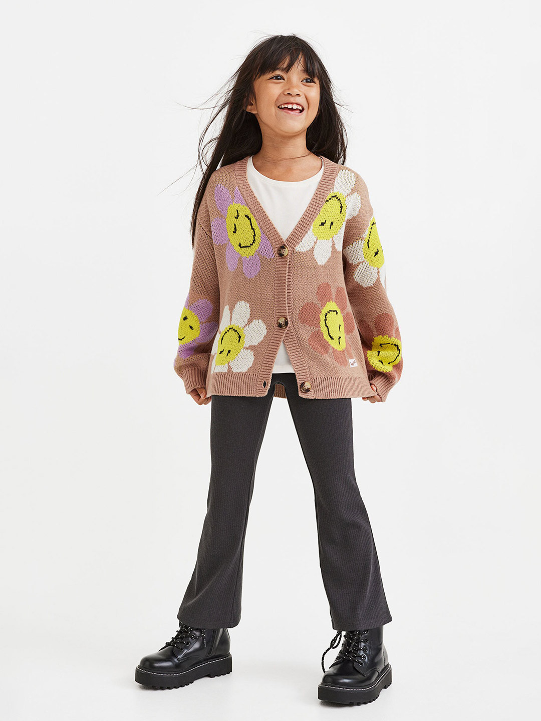 

H&M Girls Beige & Yellow Knitted Cardigan