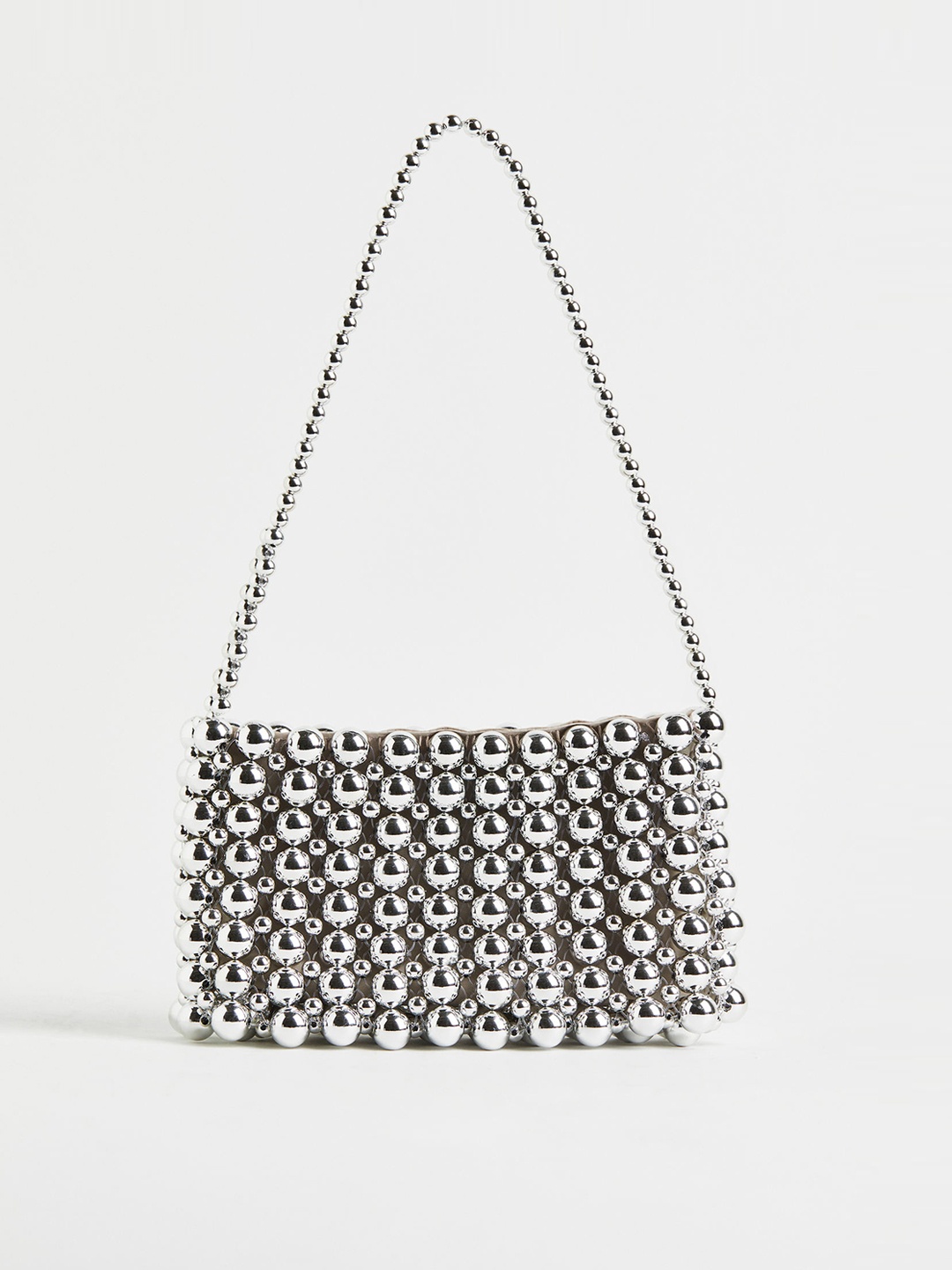 

H&M Women Silver-Toned Shimmering Metallic-bead Shoulder Bag