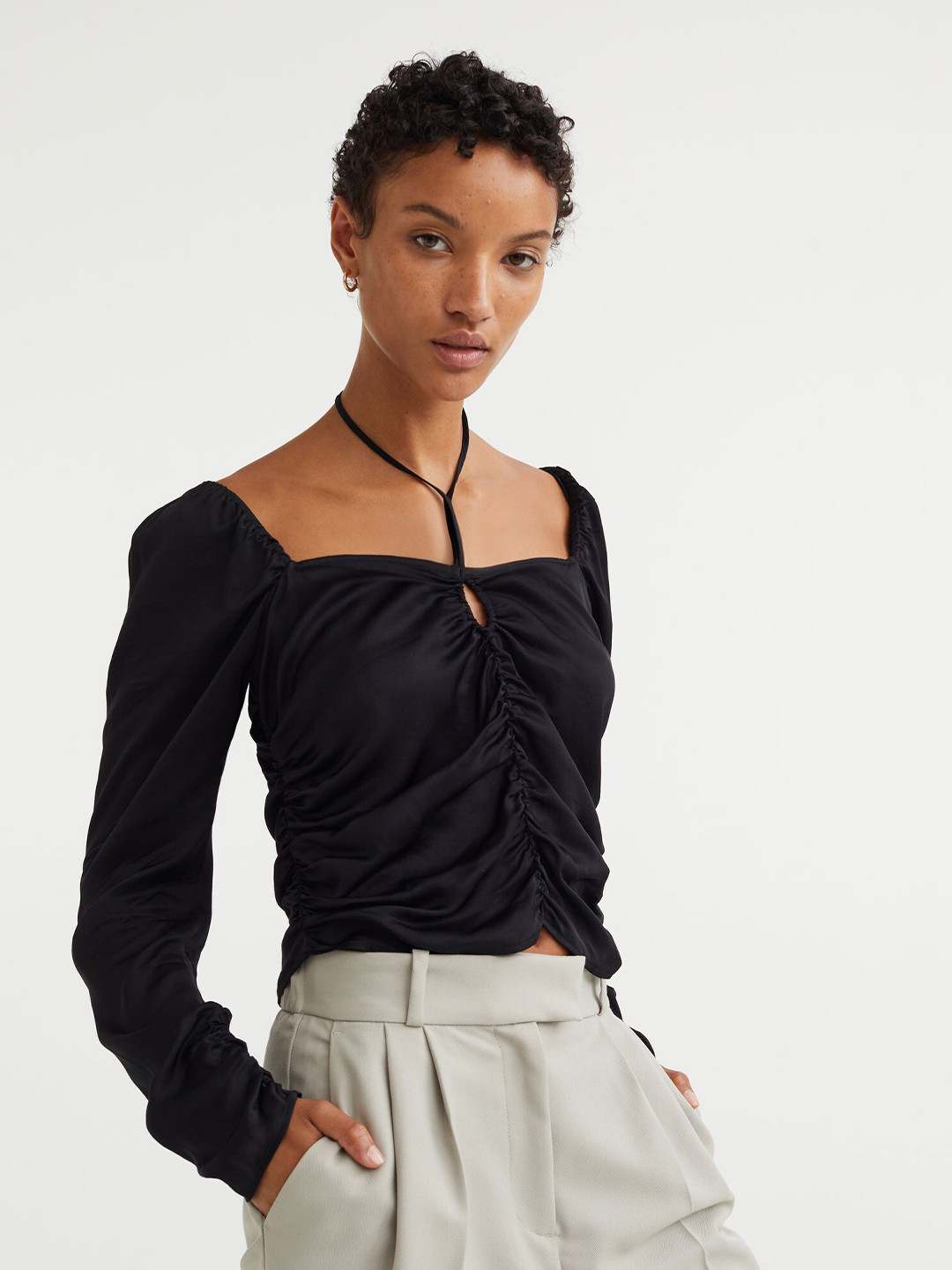 

H&M Women Black Draped Blouse