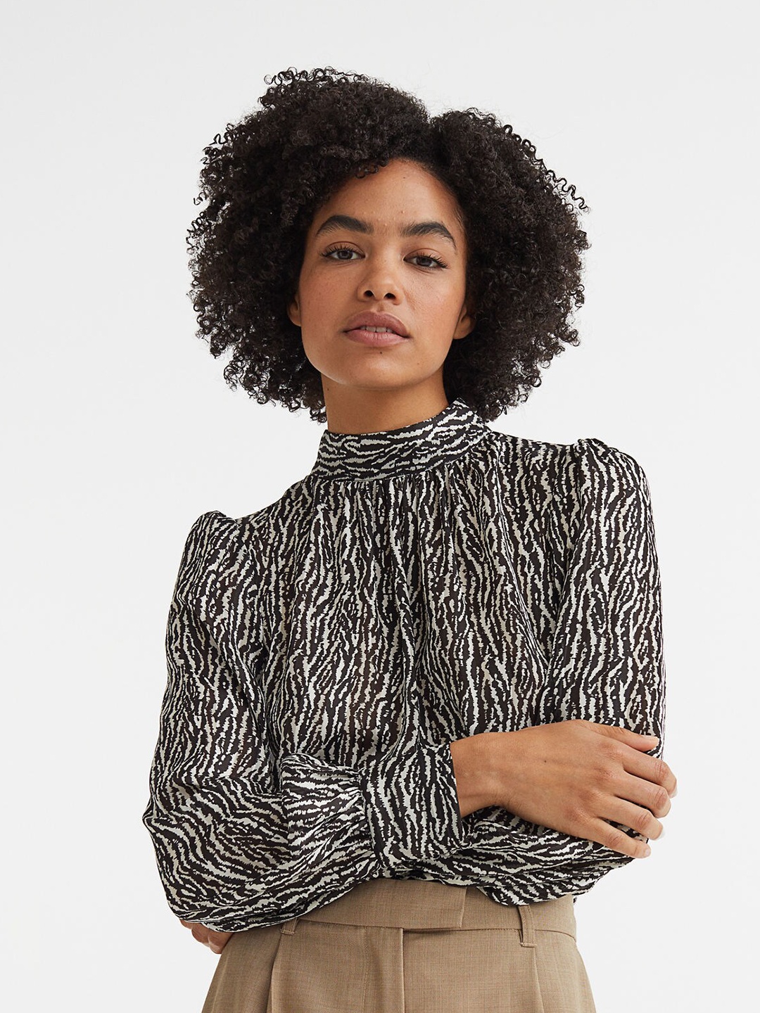 

H&M Black Stand-Up Collar Satin Blouse