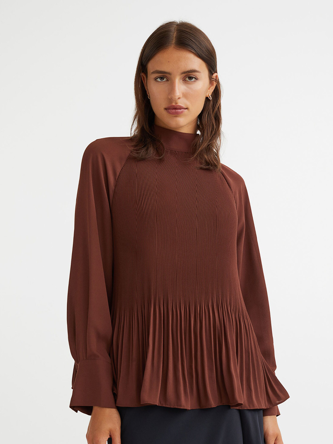 

H&M Women Brown Pleated Blouse