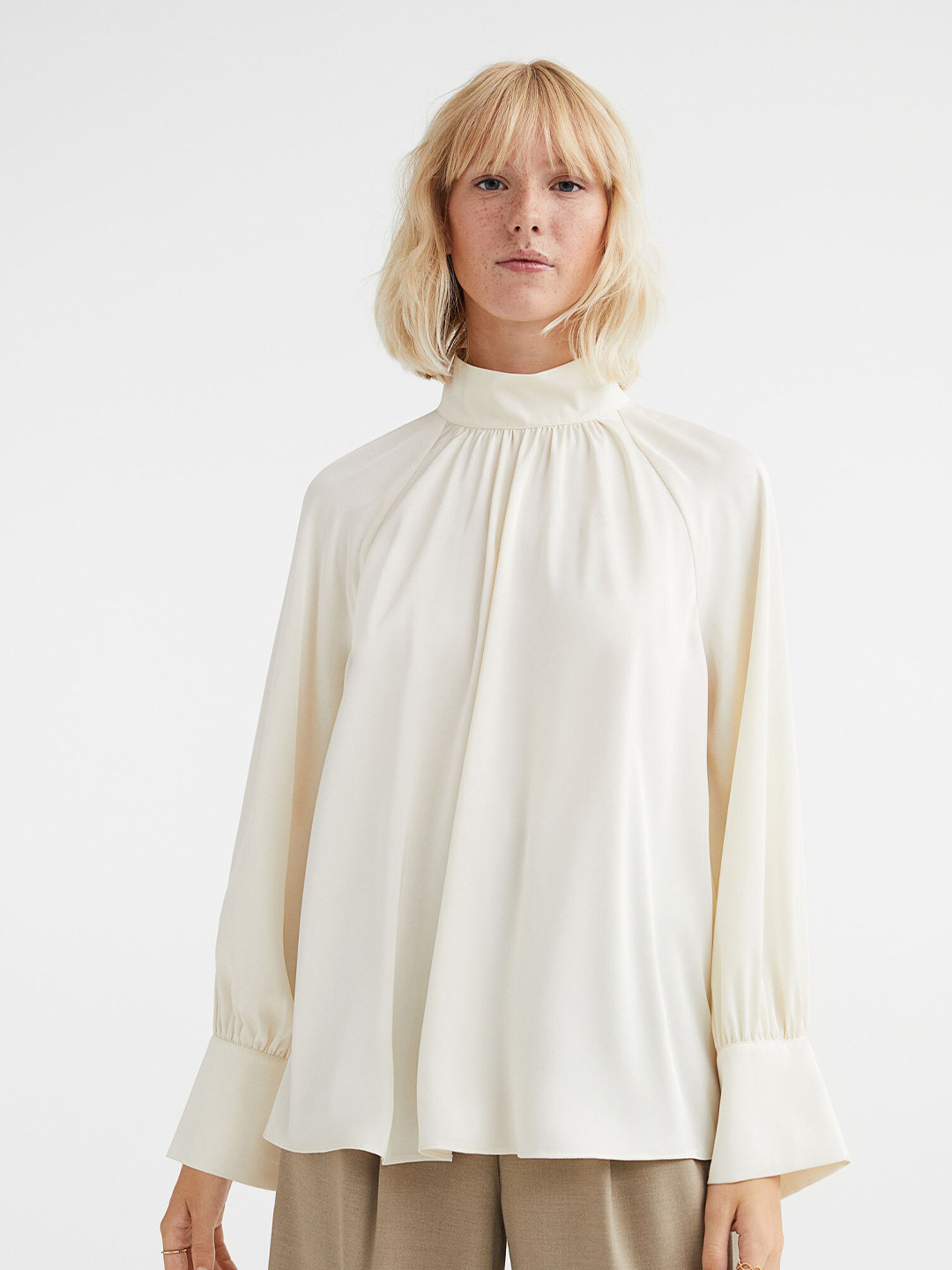 

H&M Women White Balloon-Sleeved Satin Blouse