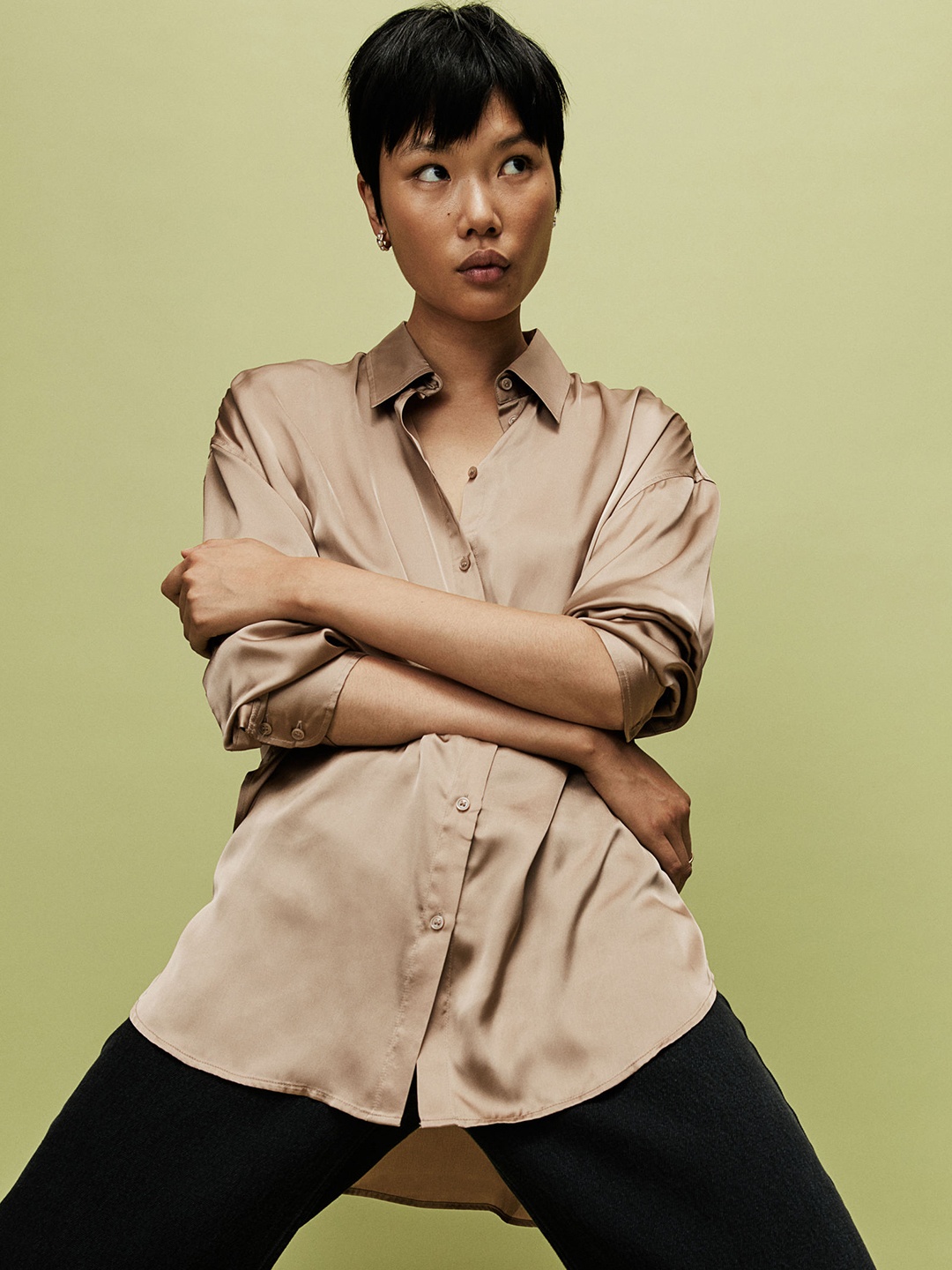 

H&M Women Beige Oversized Blouse