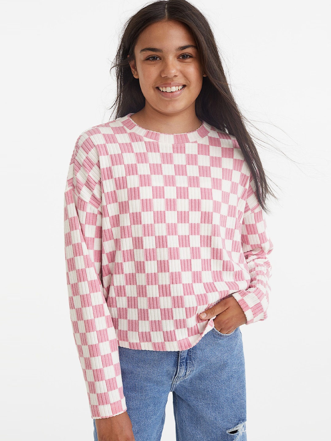 

H&M Girls Pink & White Boxy Jumper