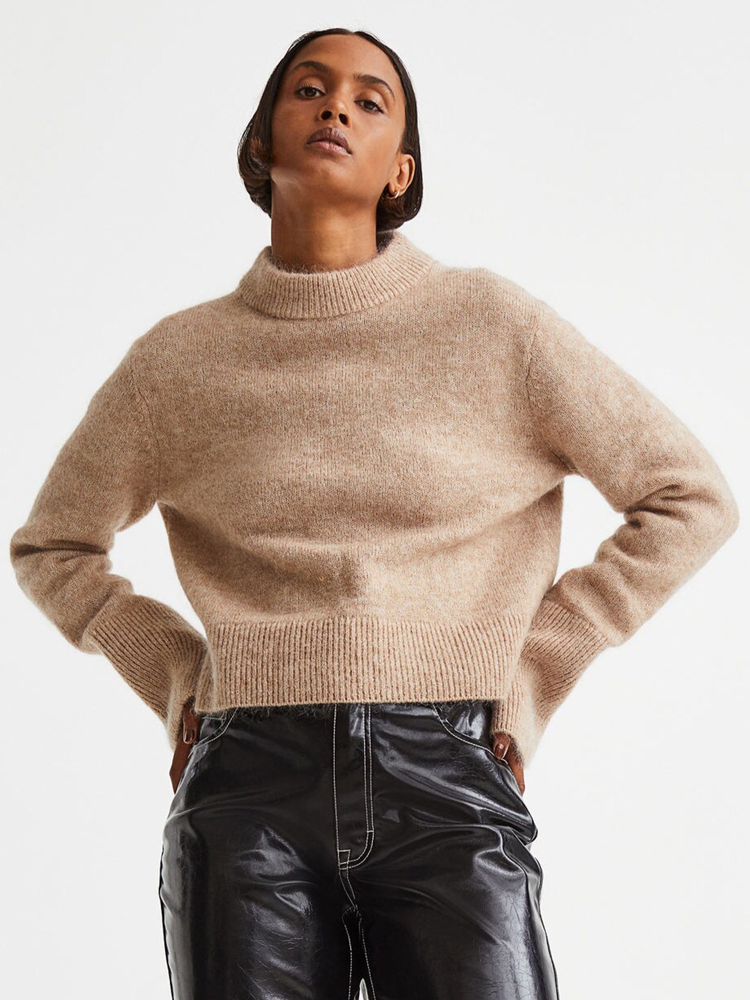 

H&M Women Beige Mohair-Blend Fine-Knit Jumper